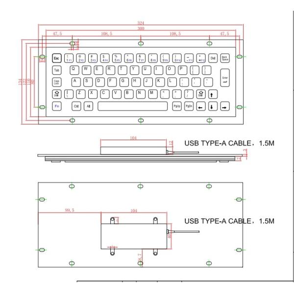 KIOSK IP65 / IK07 Stainless Steel Industrial PC Keyboard SUS304 Waterproof Dustproof anti-vandalism Rear Panel Mounted -40℃