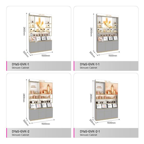 Customized Skincare Store High Cabinet with Lightbox Gray Wooden Beauty Display Showcase for Makeup Shop Design and Perfume Shop Decoration