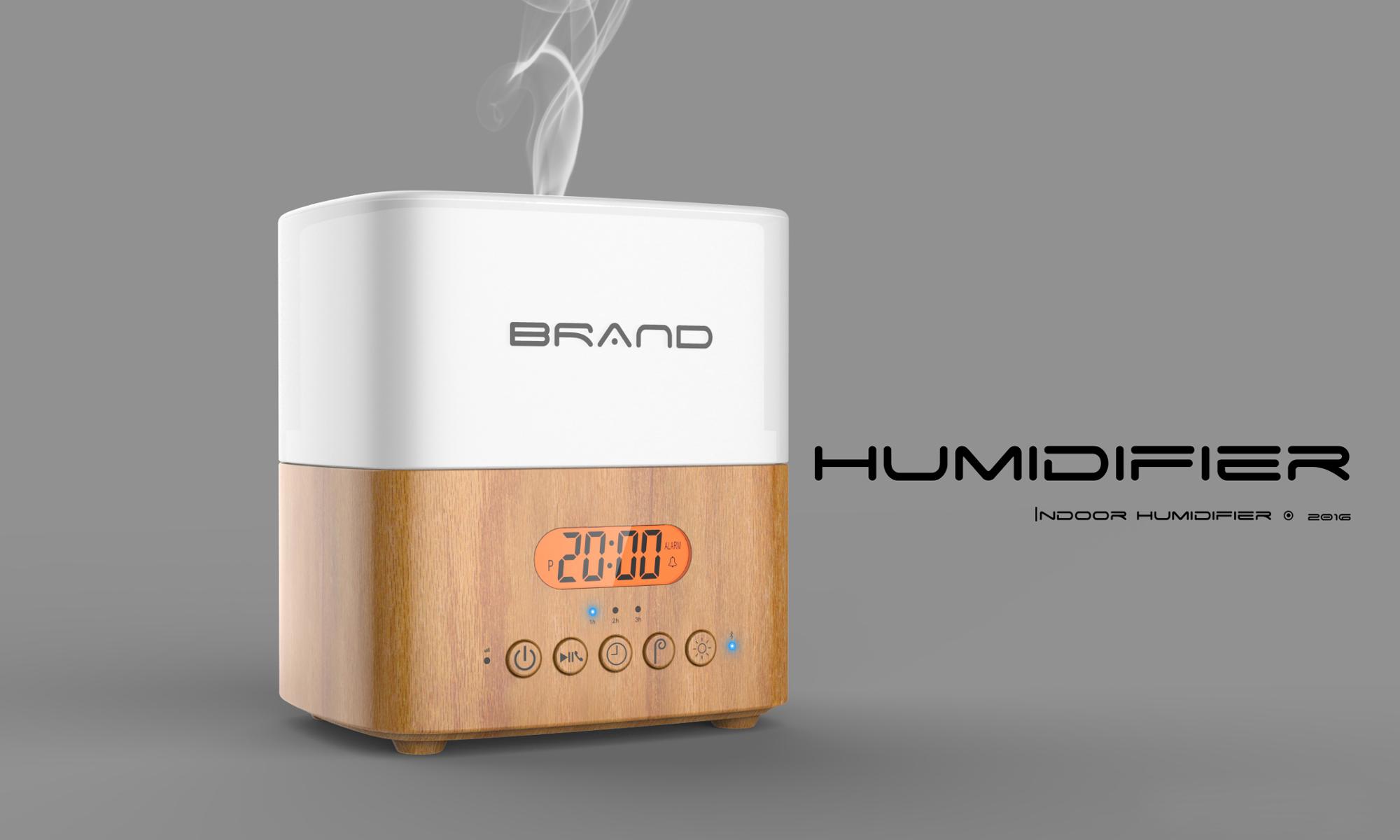Wood Color 300ml Bluetooth Speaker Aroma Diffuser With Clock