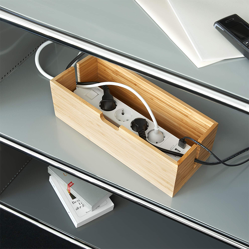 Convenient Bamboo Storage Box With Lid For Neatly Storing Cables 1-2KG 31.8x12.2x10cm