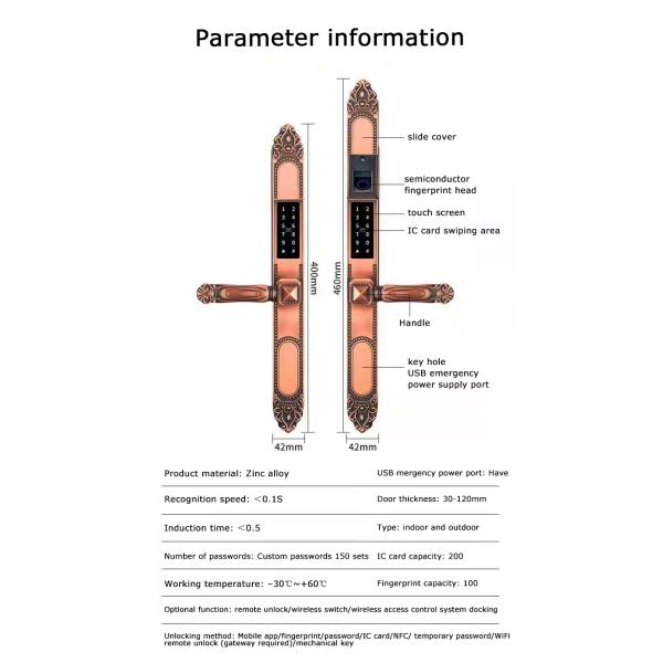 Multi-function Zinc Alloy Outdoor Door Lock with Double Side Fingerprint and Sunscreen