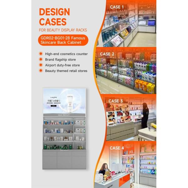 GDR02-BG01-28 Skincare Display Cabinet with 60mm Soft Film Light Box and Flash Silver Wallpaper for Fashion Boutiques
