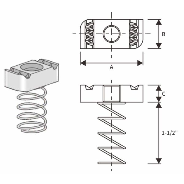 Zinc Plated Galvanized Steel Strut Channel Nuts With Regular Spring