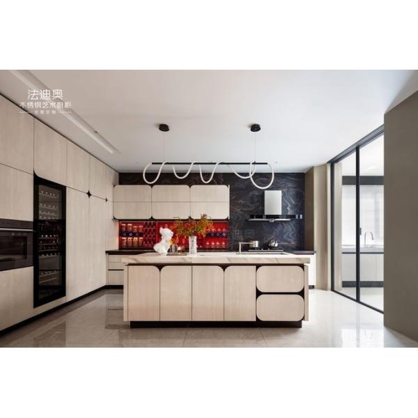 Modern Beige Stainless Steel Kitchen Cabinet With Spanish Sintered Stone