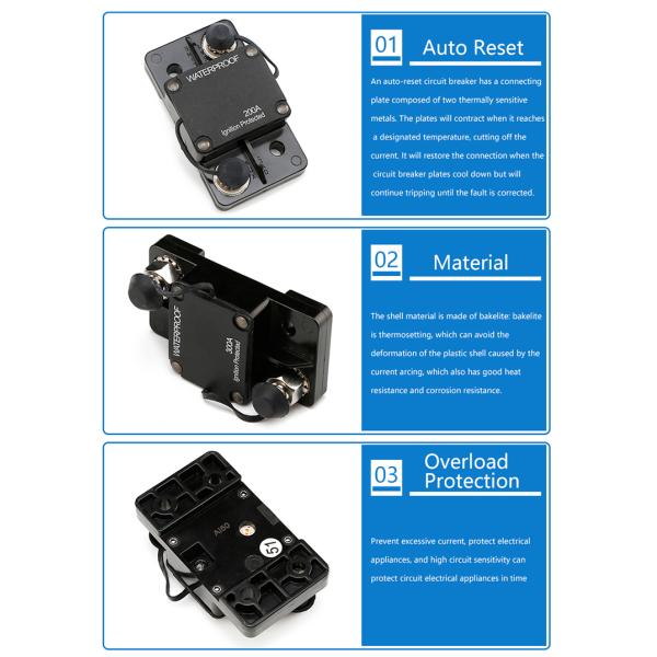 12-48V DC Circuit Breaker Waterproof Automatic Auto Reset Switch Overload Protection 250 300 AMP