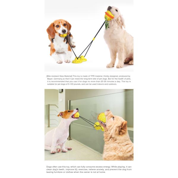 Sucker Drawstring Teeth Cleaning Dog Toy / TPR Double Ball Dog Food Dispenser Toy