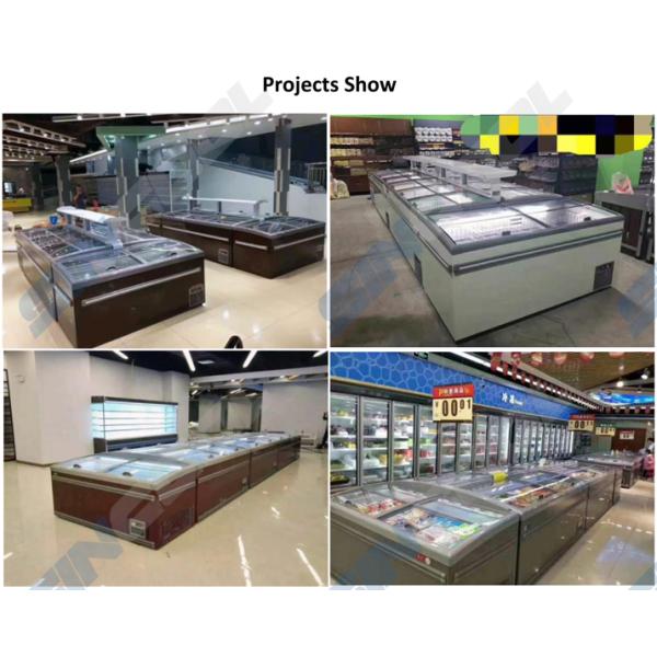 Static Cooling Supermarket Island Freezer Automatic Defrost With Sliding Door