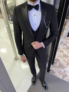 China Men'S 3pc Tuxedo Suit Hanover Black Slim Fit Peak Lapel Tuxedo on sale