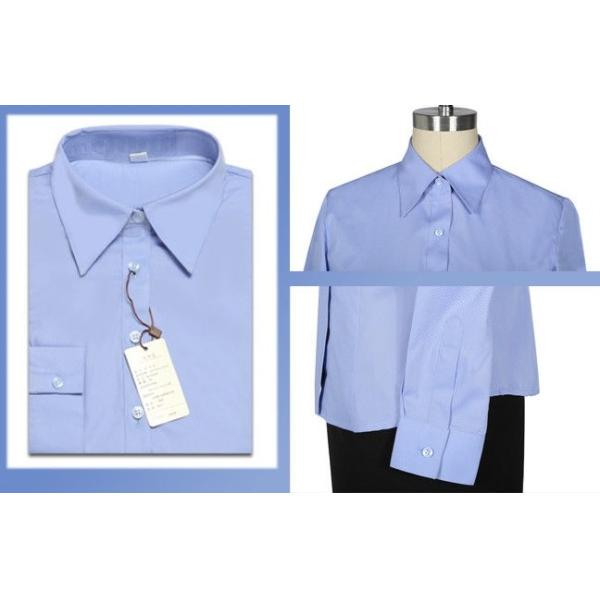 Blue Color Simple Office Work Uniforms Durable Anti - Wrinkle With Long Sleeve