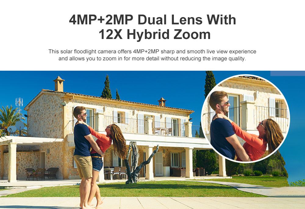 12X Zoom Continuous Recording Security Camera 2MP 4MP Solar Floodlight Camera