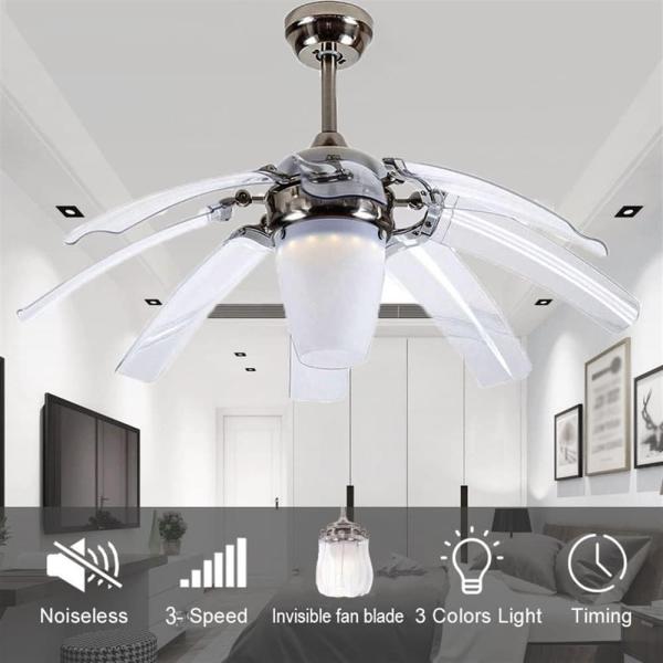 SENKAI Modern Retro Luxury Invisible ABS 8 Fan Blade Ceiling Fan With Light Iron Lamp Body LED Ceiling Light For Bedroom