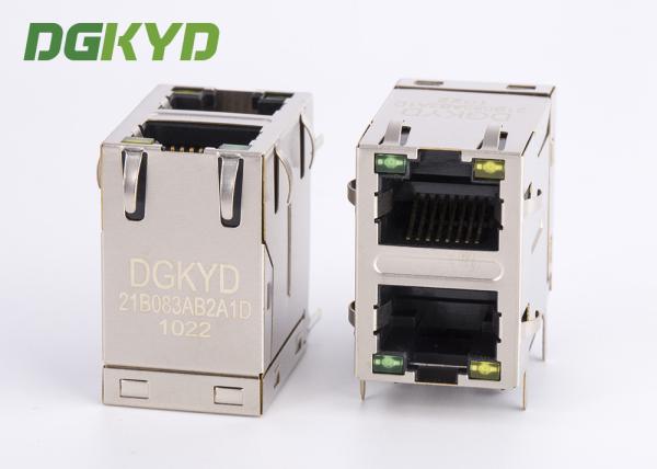 Quality 10/100 BASE 2x1 offset magnetic Network Connector, stacked rj45 modular jack for sale