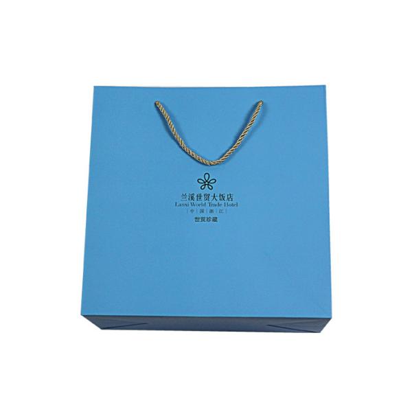 Blue Paper Bag For Shopping Embossing and Debossing Finishing