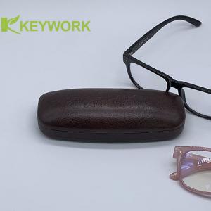 China High End Slim PU Leather Metal Glasses Case Portable Dark Brown on sale