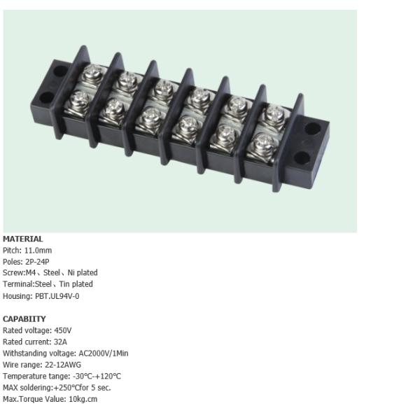 Two Raw 11.0 Pitch 2p-24p Barrier Terminal Block Connector PBT New Material