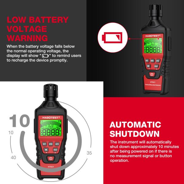 HT621 Carbon Monoxide Detector Alarm New Photoelectric Sensor Professional High Precision CO Gas Tester LCD Display