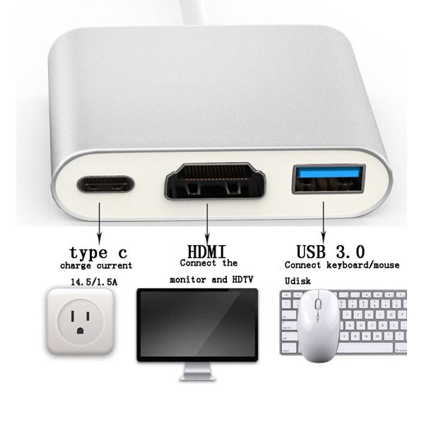 Type c to HDMI HD adapter and Aluminum alloy silver USB3.1 faster data cable