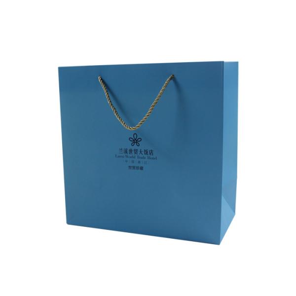 Blue Paper Bag For Shopping Embossing and Debossing Finishing