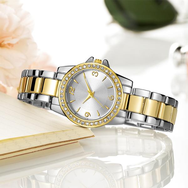 Ladies Watches Design Womens Alloy Fashion Crystal Glass Gold Plated Watch