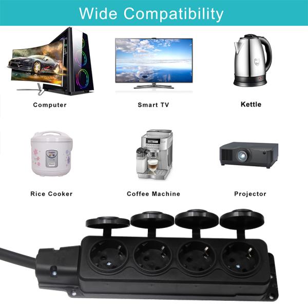 EU Schuko Type F Plug 4-Outlet Extension Cord 16A 250V