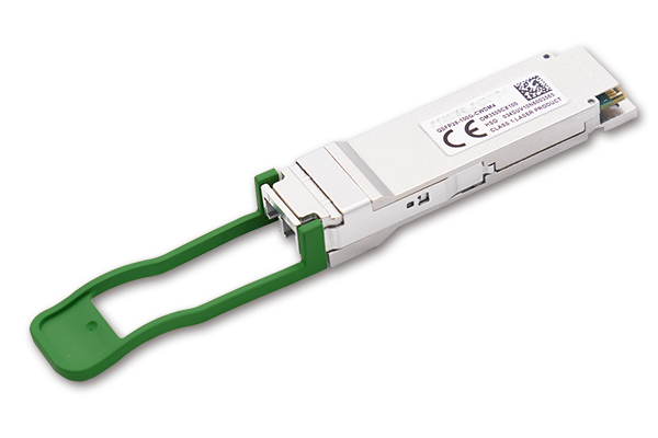 QSFP28 100G CWDM4 transceiver module designed for 2 km optical communication applications with single mode fiber