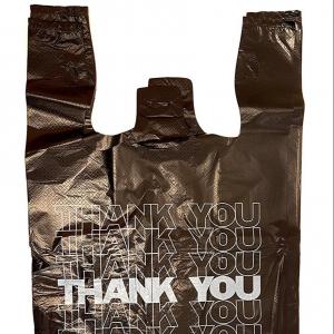 China HDPE Material Plastic Bag , Thank You T-Shirt Carry out Bags Black 18 Microns – 500 Bags Per Case on sale