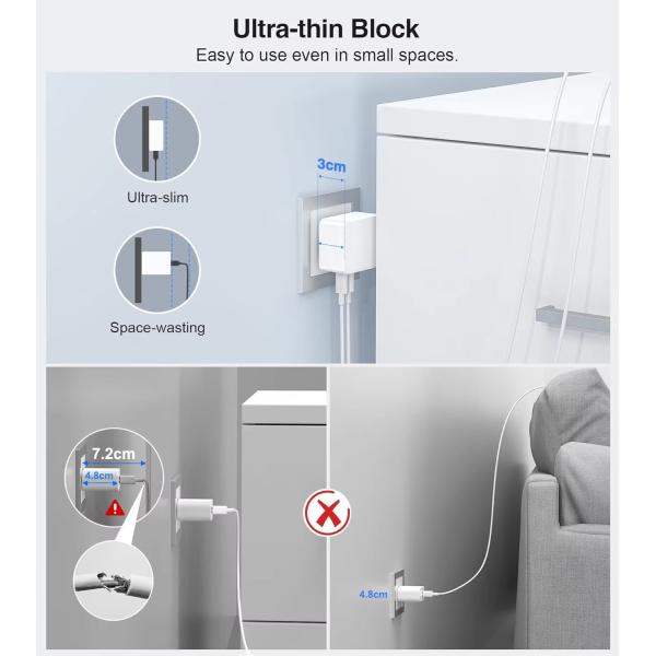 40W 4-Port USB C Wall Charger With Thin Flat Fast Charger Cube PD QC Adapter And Wall Plug For Microphone USB Type C