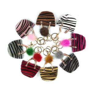 Wholesale Zebra Stripe Mini Handbag Personalised Leather Keychain ROHS Certification from china suppliers