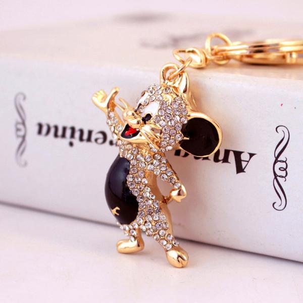 Metal Year Of The Rat Keychain 6cmx3.6cm Size Rhinestone Material