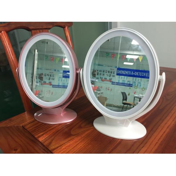Portable USB Chargeable LED Round Makeup Mirror With Double Sided Glass / Touch Controller