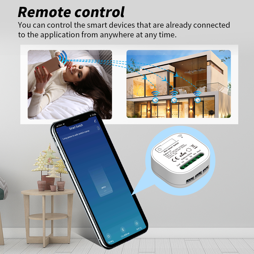 Smart Home Automation Remote Light Switch 16A Breaker Module Tuya Smart Timer Wall Light Switch support voice control