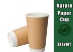 Two Wall Brown Kraft Paper Coffee Cups Accurate Color With Flat / Dome Lids