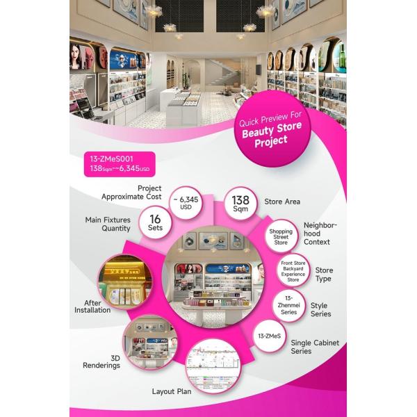 13-ZMeS001, Zhenmei Series Beauty Store in Macheng featuring 16 Main Fixtures within 138 Sqm and Approx. $6,345 Budget
