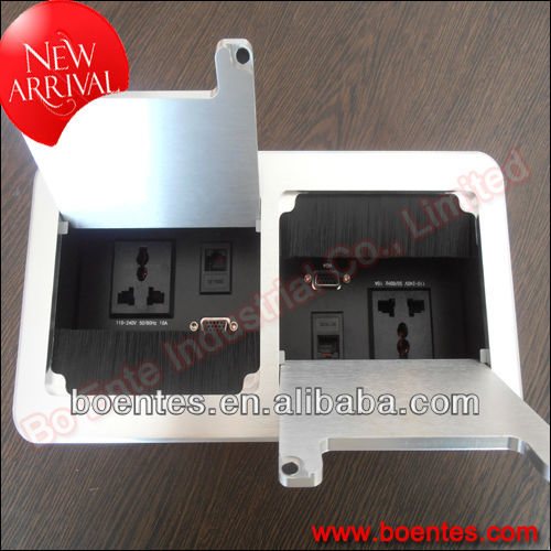 Table Hidden Manual Flip Up Desktop Outlets Box with Aluminum Alloy Panel Cover