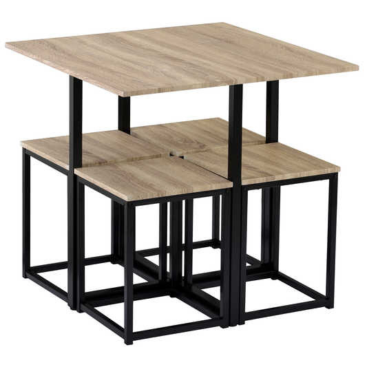 Oak MDF H30in Table 5 Piece Bar Stool Set / 5pc Pub Table Set