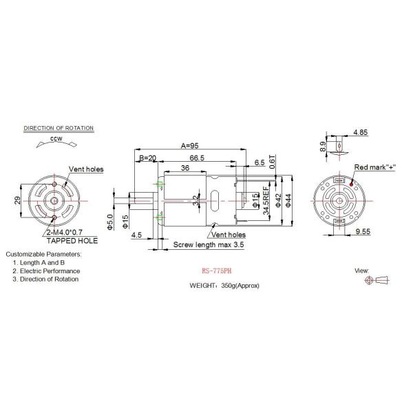 High Torque High Speed DC Motor , Automotive DC Motor Carbon Brush With Ball Bearing