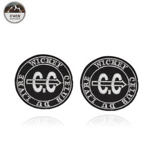 China Round Letter Embroidery Designs Patches Badge Black / White With Merrow Border on sale