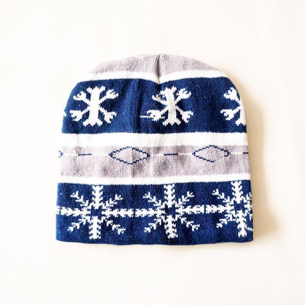 Deluxe simple winter striped snowflake pattern Knitted Beanies hats knitting crochet cap for teenagers kids