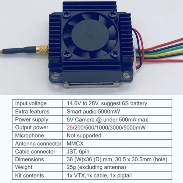 AKK TX5000AC 5W FPV VTX 5.8G 5000mW Drone Video Transmitter 4.9G-6G 96CH