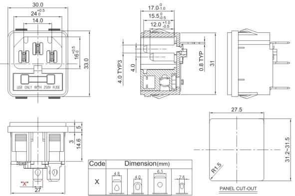 HC-99-F2 1PC Receptacle Connector 3 PIN C14 Male AC Power Inlet Socket With Fuse Holder 250V 10A Fuse Holder Male Plug