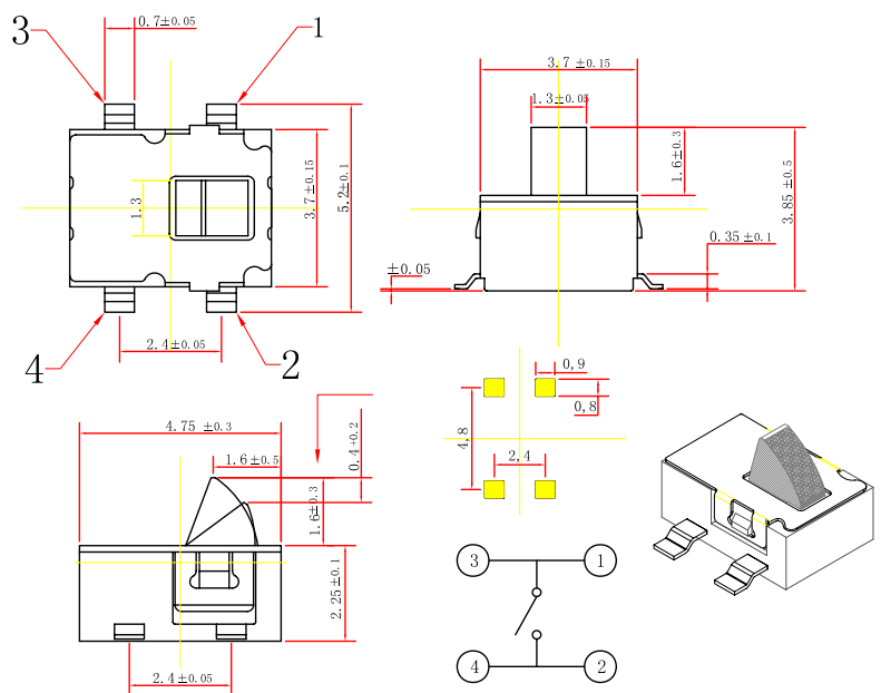 SMT 4 pin Micro Not Positioned Tact Push Button Switch