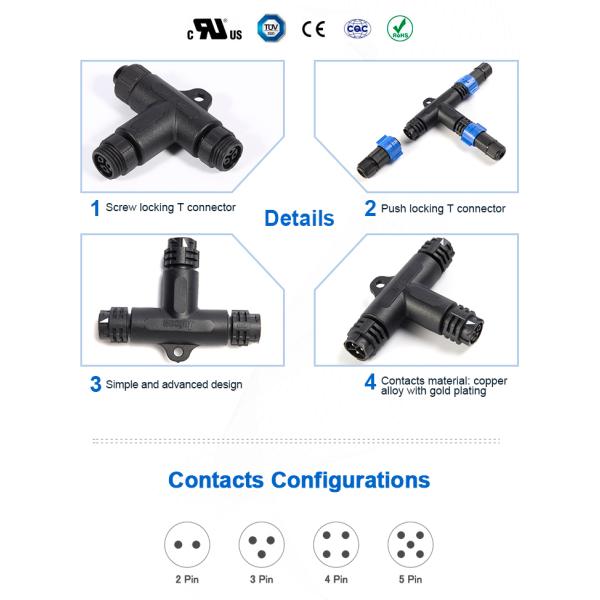 3 Wire T Shaped Outdoor Waterproof Connectors For Colorful LED Wall Washers
