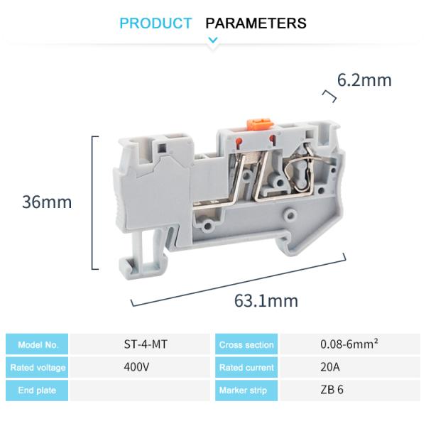 ST 4-MT Knife Disconnect Terminal Blocks 400V DIN Rail NS 35