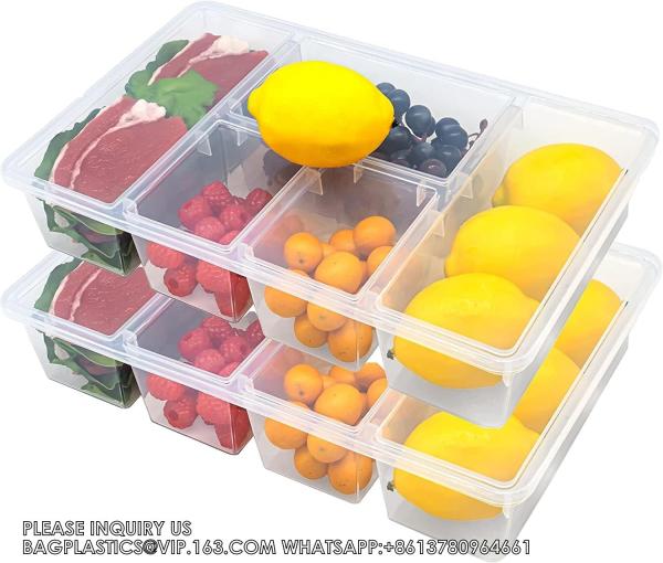 Quality Veggie Tray With Lid 5 Compartment Food Container With Dividers Large Serving Tray Travel Snack Containers Stackable for sale