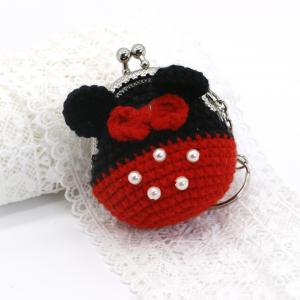China Red Wool Cute Doll Keychain Hand Woven Handie Bag shape With Pearl on sale