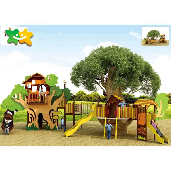 Kindergarten Wooden Playground Slide 1250*1350*520 Cm With Climbing Bridge