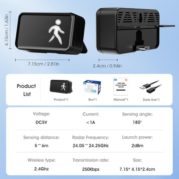 WiFi Human Presence Sensor 24GHz with Tuya App Control, Breathing Light Design, Millimeter Wave Motion Detection, and Enhanced Smart Home Integration