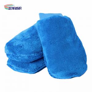 China 28x18cm 86g Blue Fleece Super Water Absorbent Car Cleaning Microfiber Gloves on sale