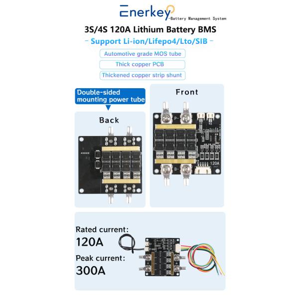 Enerkey 12V LiFePO4 BMS 3s 4s 120A 14.8V 18650 Battery BMS Packs Protection Board Balance Integrated Circuits