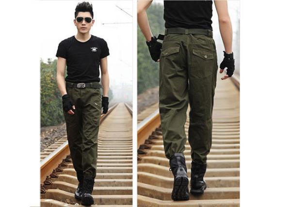 Quality Anti - Friction Army Green Skinny Cargo Pants Long Style With 2 Tactical Pockets for sale